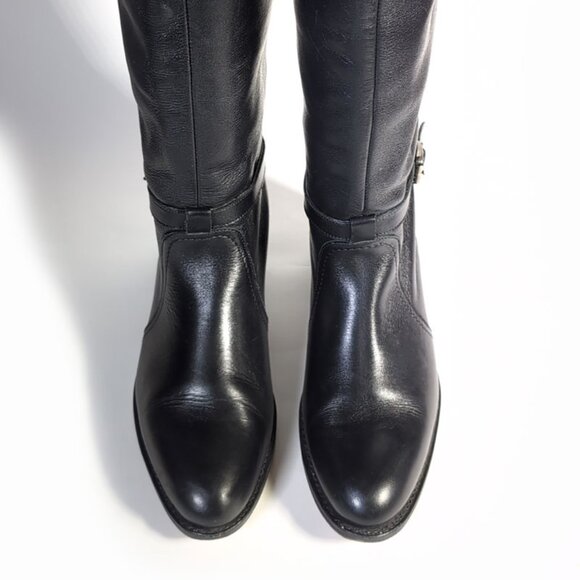 FRYE Boots Dorado Polished Black Leather Knee High Riding Boot - Picture 4 of 10